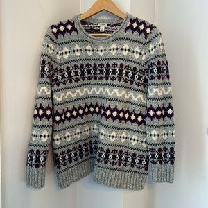L.L. Bean Womens Classic Ragg Wool Sweater Crewneck Fair Isle Size Large Petite